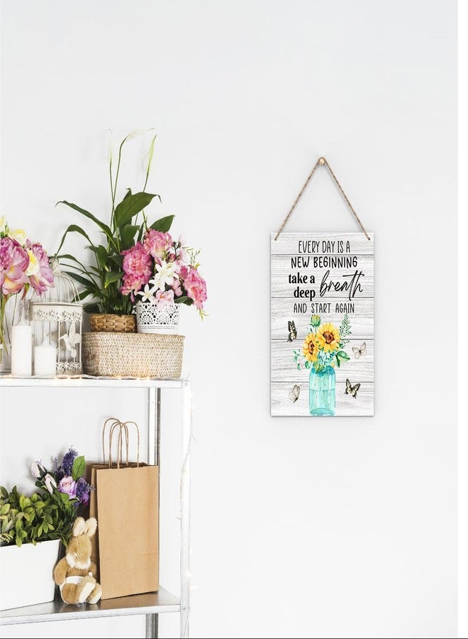 FREHVN Rustic Classic 8 x 10 Inch Wooden Wall Art, Every Day is A New Beginning Sign, Sunflowers & Butterflies Decor, Perfect for Home Office, Room, Front Door, Farmhouse Wall Decor - Image 5